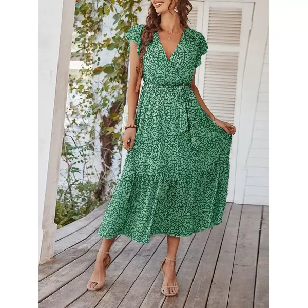 EverPretty Womens V Neck Ruffle Sleeve Tiered Floral Midi Summer Maxi Dress for Women 40401Green