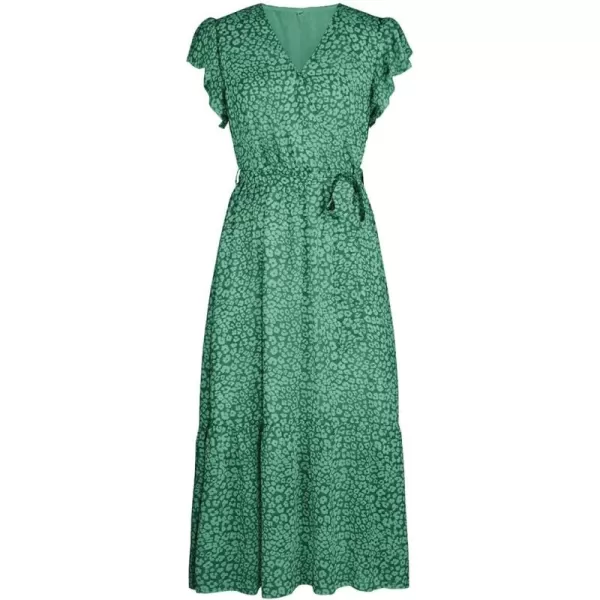 EverPretty Womens V Neck Ruffle Sleeve Tiered Floral Midi Summer Maxi Dress for Women 40401Green