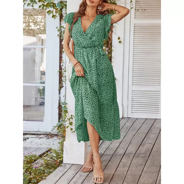 EverPretty Womens V Neck Ruffle Sleeve Tiered Floral Midi Summer Maxi Dress for Women 40401Green