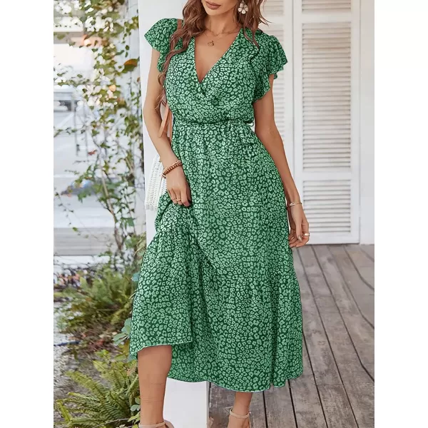 EverPretty Womens V Neck Ruffle Sleeve Tiered Floral Midi Summer Maxi Dress for Women 40401Green