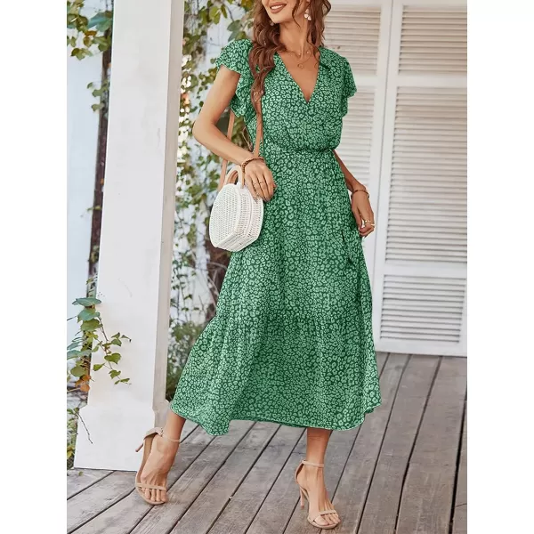 EverPretty Womens V Neck Ruffle Sleeve Tiered Floral Midi Summer Maxi Dress for Women 40401Green