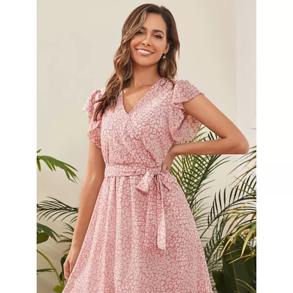 EverPretty Womens V Neck Ruffle Sleeve Tiered Floral Midi Summer Maxi Dress for Women 40401Pink