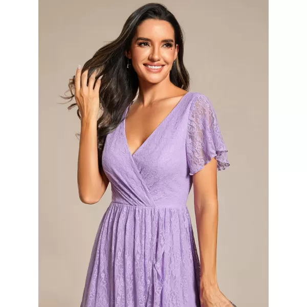 EverPretty Womens V Neck Ruffles Sleeves Pleated Empire Waist ALine Maxi Formal Dresses 01489Lavender