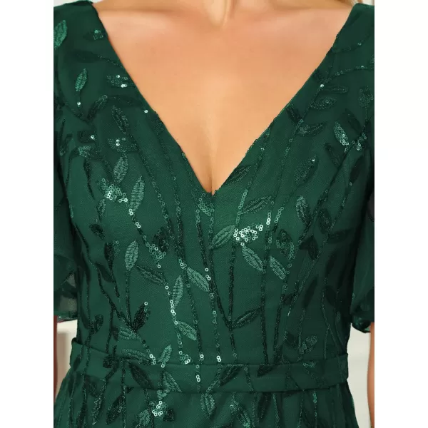 EverPretty Womens V Neck Short Bridesmaid Dress Sleeve Sparkly Embroidery Wedding Party Gown 0692Dark Green
