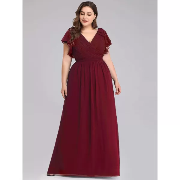 EverPretty Womens V Neck Short Sleeve Pleated Chiffon Formal Evening Party Dress 07709Burgundy