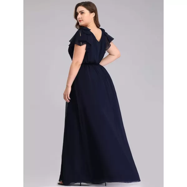 EverPretty Womens V Neck Short Sleeve Pleated Chiffon Formal Evening Party Dress 07709Navy Blue