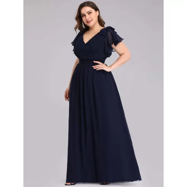 EverPretty Womens V Neck Short Sleeve Pleated Chiffon Formal Evening Party Dress 07709Navy Blue