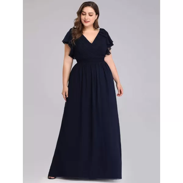 EverPretty Womens V Neck Short Sleeve Pleated Chiffon Formal Evening Party Dress 07709Navy Blue