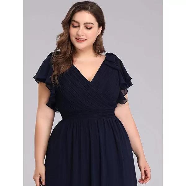 EverPretty Womens V Neck Short Sleeve Pleated Chiffon Formal Evening Party Dress 07709Navy Blue