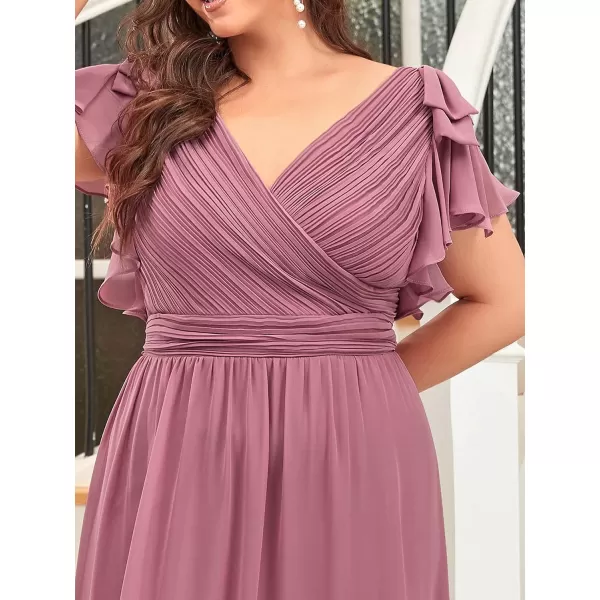 EverPretty Womens V Neck Short Sleeve Pleated Chiffon Formal Evening Party Dress 07709Orchid