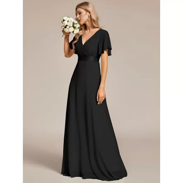 EverPretty Womens V Neck Short Sleeves A Line Chiffon Long Formal Dresses 09890Black