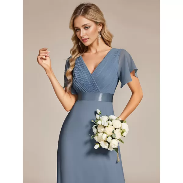 EverPretty Womens V Neck Short Sleeves A Line Chiffon Long Formal Dresses 09890Dusty Navy