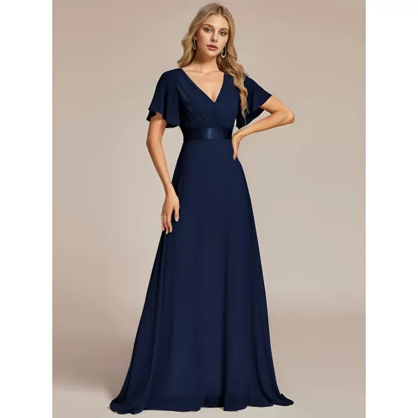 EverPretty Womens V Neck Short Sleeves A Line Chiffon Long Formal Dresses 09890Navy Blue