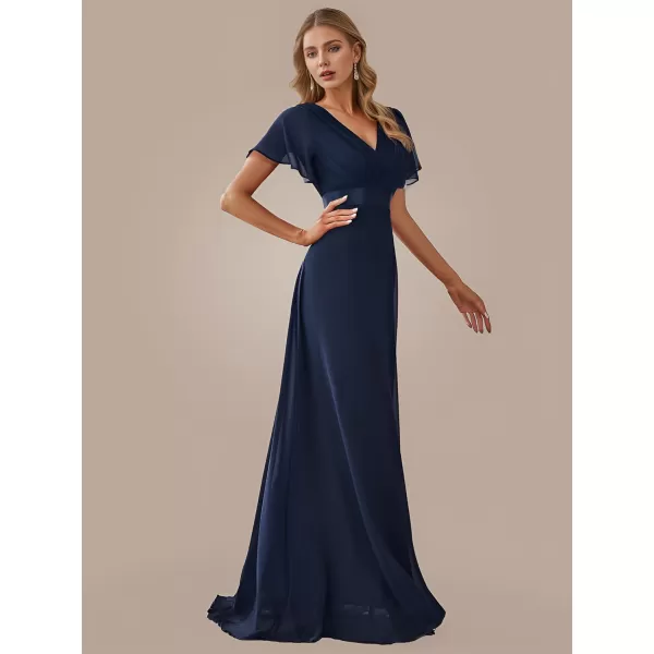 EverPretty Womens V Neck Short Sleeves A Line Chiffon Long Formal Dresses 09890Navy Blue