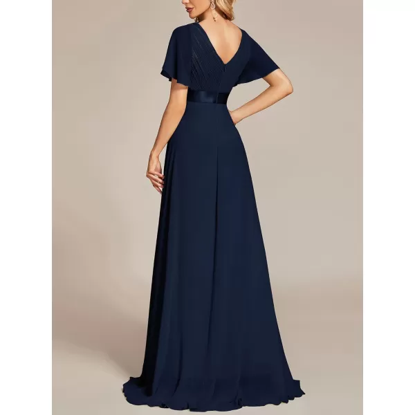 EverPretty Womens V Neck Short Sleeves A Line Chiffon Long Formal Dresses 09890Navy Blue