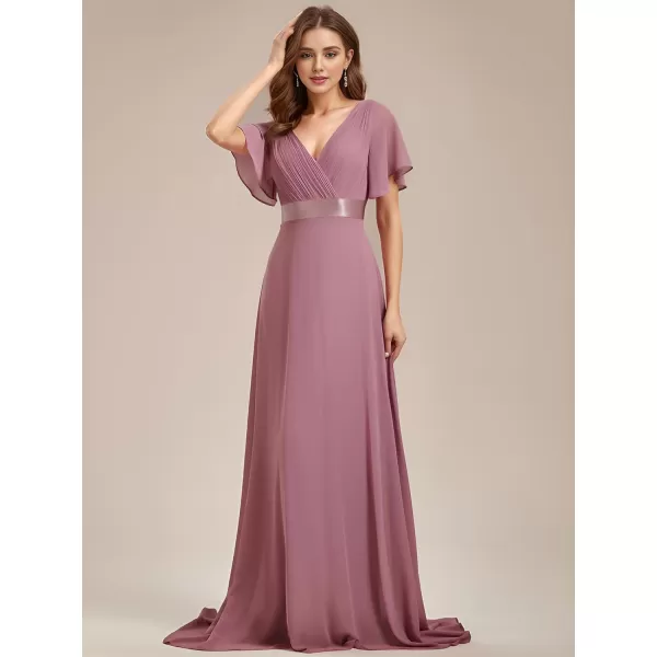 EverPretty Womens V Neck Short Sleeves A Line Chiffon Long Formal Dresses 09890Orchid