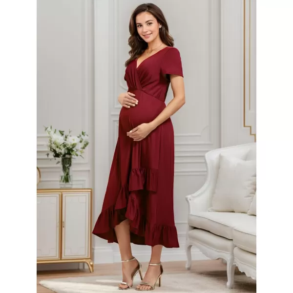 EverPretty Womens V Neck Short Sleeves A Line Long Summer Dress Casual Dresses Maternity Dresses 01799Burgundy