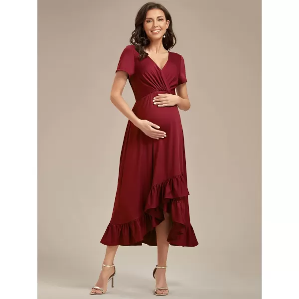 EverPretty Womens V Neck Short Sleeves A Line Long Summer Dress Casual Dresses Maternity Dresses 01799Burgundy