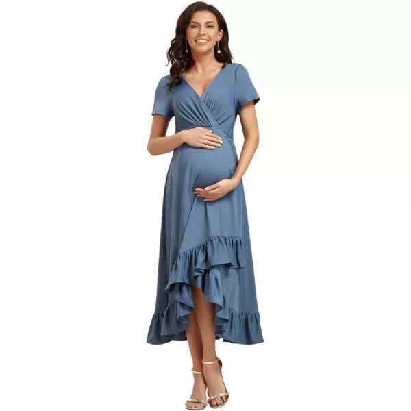 EverPretty Womens V Neck Short Sleeves A Line Long Summer Dress Casual Dresses Maternity Dresses 01799Dusty Navy