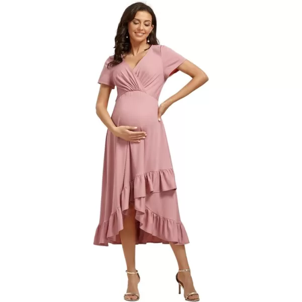 EverPretty Womens V Neck Short Sleeves A Line Long Summer Dress Casual Dresses Maternity Dresses 01799Dusty Rose