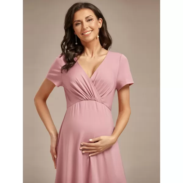 EverPretty Womens V Neck Short Sleeves A Line Long Summer Dress Casual Dresses Maternity Dresses 01799Dusty Rose