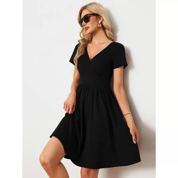 EverPretty Womens V Neck Short Sleeves ALine Mini Summer 2023 Casual Dresses 01791Black