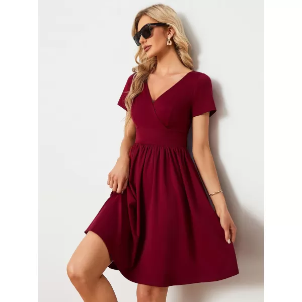 EverPretty Womens V Neck Short Sleeves ALine Mini Summer 2023 Casual Dresses 01791Burgundy