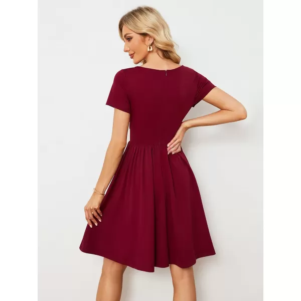 EverPretty Womens V Neck Short Sleeves ALine Mini Summer 2023 Casual Dresses 01791Burgundy