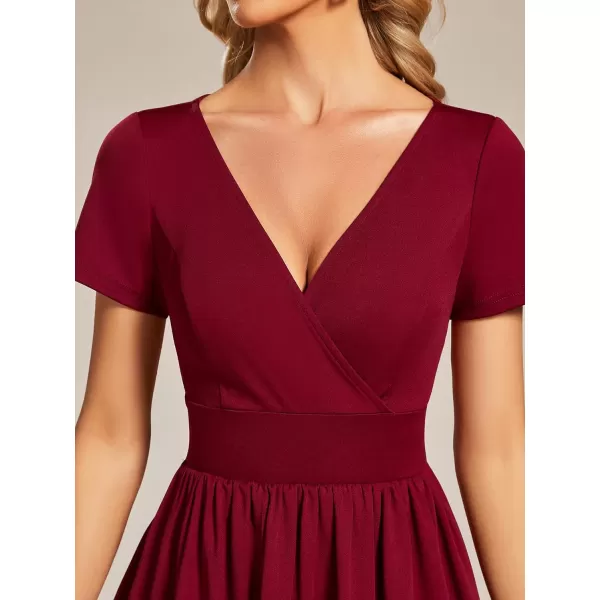 EverPretty Womens V Neck Short Sleeves ALine Mini Summer 2023 Casual Dresses 01791Burgundy