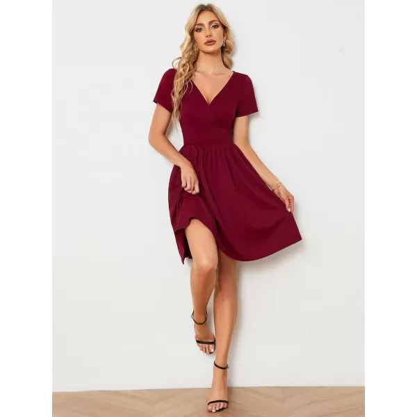 EverPretty Womens V Neck Short Sleeves ALine Mini Summer 2023 Casual Dresses 01791Burgundy