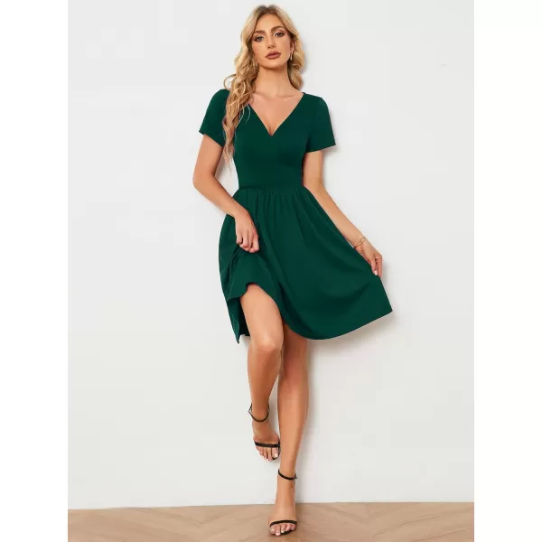 EverPretty Womens V Neck Short Sleeves ALine Mini Summer 2023 Casual Dresses 01791Dark Green