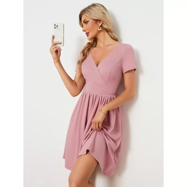 EverPretty Womens V Neck Short Sleeves ALine Mini Summer 2023 Casual Dresses 01791Dusty Rose