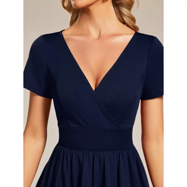 EverPretty Womens V Neck Short Sleeves ALine Mini Summer 2023 Casual Dresses 01791Navy Blue