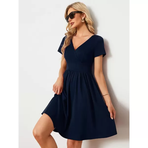 EverPretty Womens V Neck Short Sleeves ALine Mini Summer 2023 Casual Dresses 01791Navy Blue