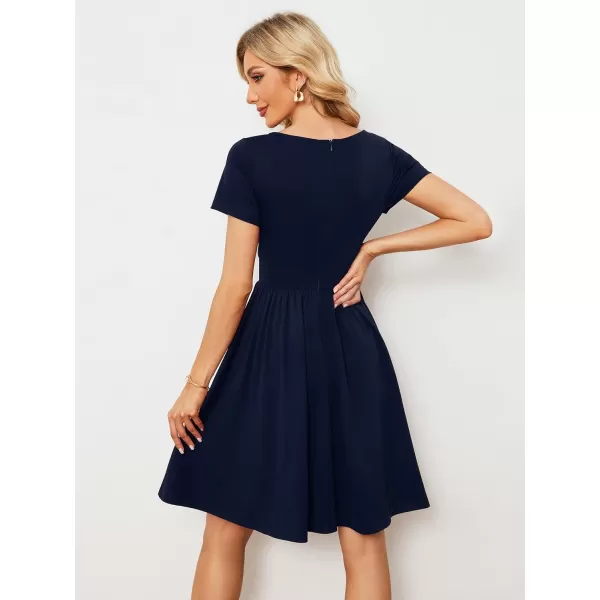 EverPretty Womens V Neck Short Sleeves ALine Mini Summer 2023 Casual Dresses 01791Navy Blue