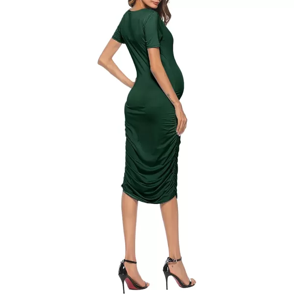 EverPretty Womens V Neck Short Sleeves Ruched Bodycon Knee Length Maternity Dress for Daily or Baby Shower 40056USADark Green
