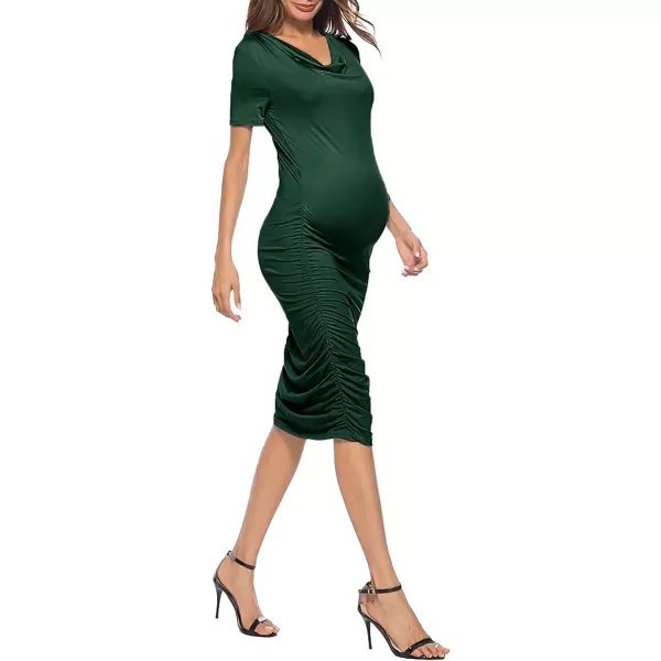 EverPretty Womens V Neck Short Sleeves Ruched Bodycon Knee Length Maternity Dress for Daily or Baby Shower 40056USADark Green