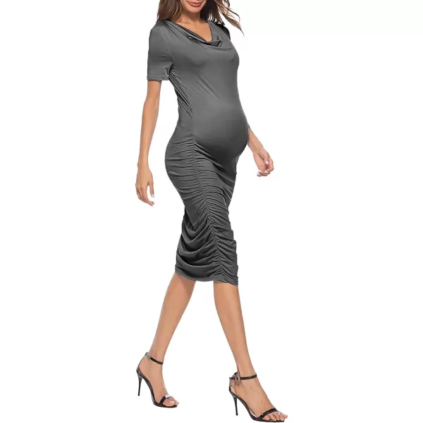 EverPretty Womens V Neck Short Sleeves Ruched Bodycon Knee Length Maternity Dress for Daily or Baby Shower 40056USAGrey