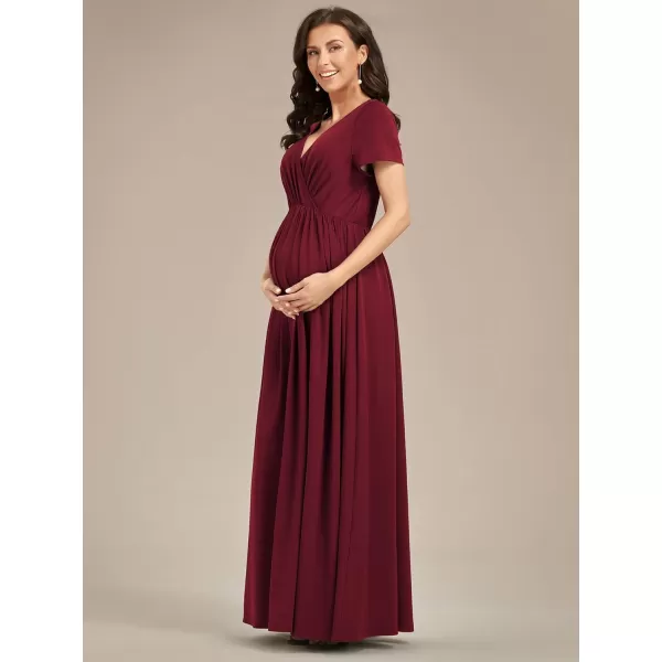 EverPretty Womens V Neck Short Sleeves Ruched Waist A Line Floor Length Maxi Maternity Dress Wrap Dress 01800EYBurgundy