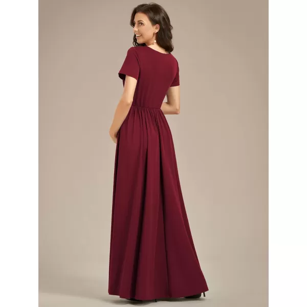 EverPretty Womens V Neck Short Sleeves Ruched Waist A Line Floor Length Maxi Maternity Dress Wrap Dress 01800EYBurgundy