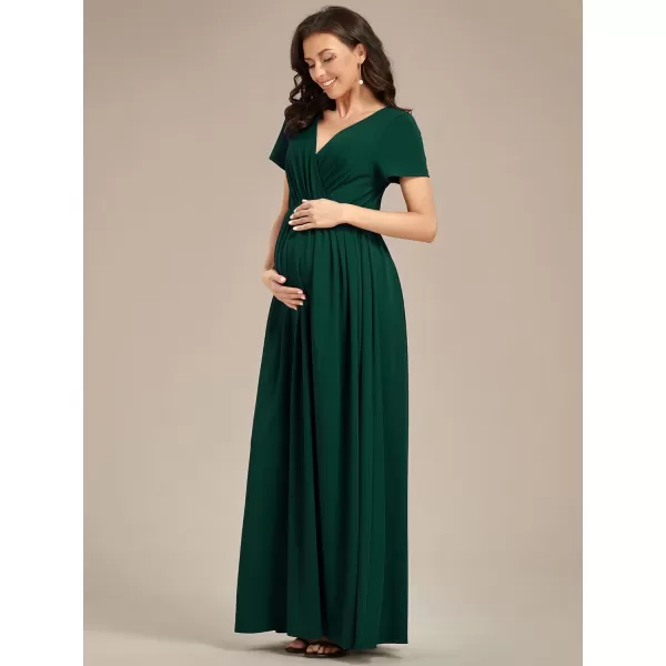 EverPretty Womens V Neck Short Sleeves Ruched Waist A Line Floor Length Maxi Maternity Dress Wrap Dress 01800EYDark Green