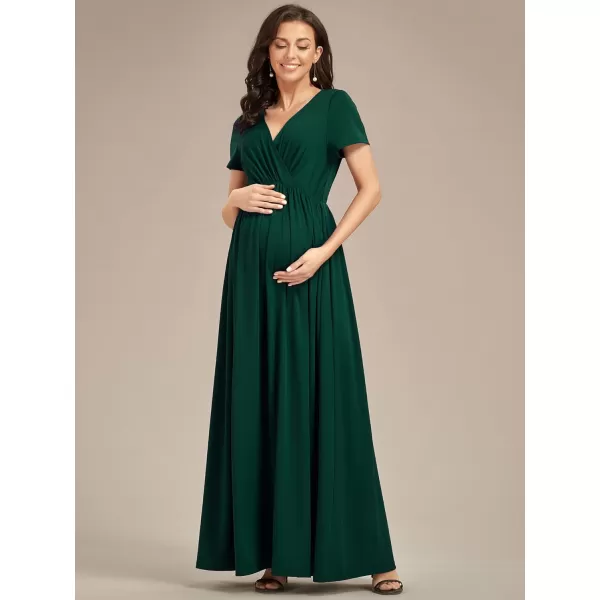 EverPretty Womens V Neck Short Sleeves Ruched Waist A Line Floor Length Maxi Maternity Dress Wrap Dress 01800EYDark Green