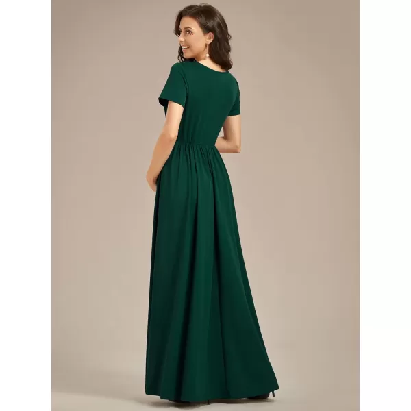 EverPretty Womens V Neck Short Sleeves Ruched Waist A Line Floor Length Maxi Maternity Dress Wrap Dress 01800EYDark Green