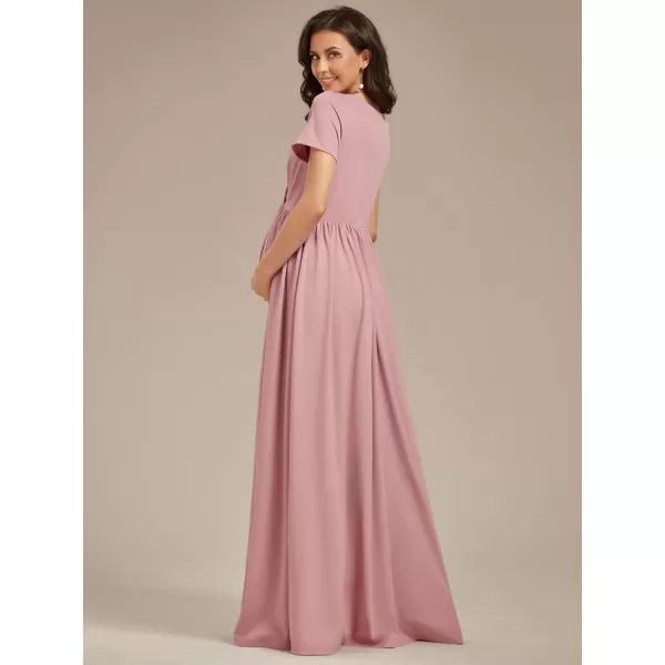EverPretty Womens V Neck Short Sleeves Ruched Waist A Line Floor Length Maxi Maternity Dress Wrap Dress 01800EYDusty Rose