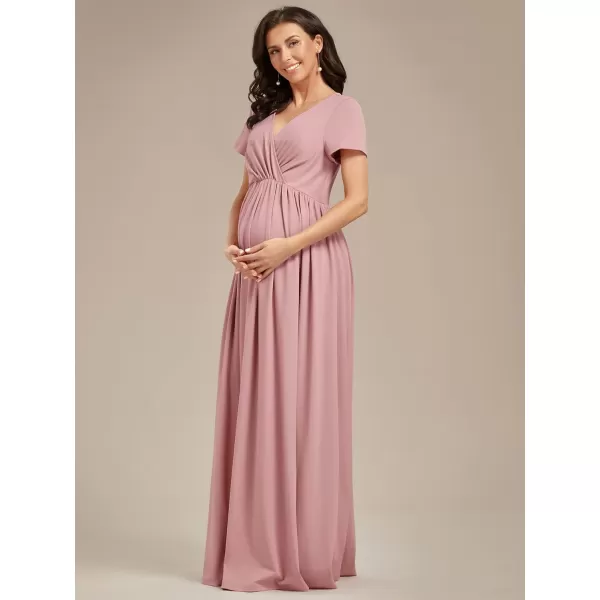 EverPretty Womens V Neck Short Sleeves Ruched Waist A Line Floor Length Maxi Maternity Dress Wrap Dress 01800EYDusty Rose