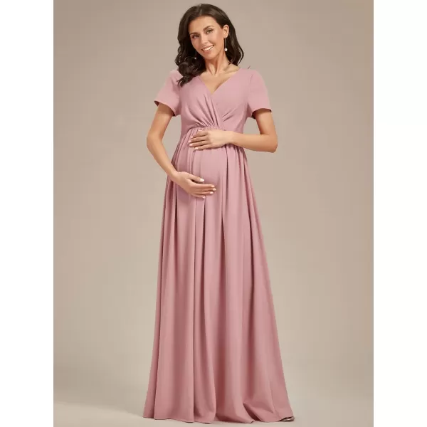 EverPretty Womens V Neck Short Sleeves Ruched Waist A Line Floor Length Maxi Maternity Dress Wrap Dress 01800EYDusty Rose