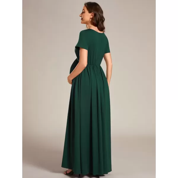 EverPretty Womens V Neck Short Sleeves Ruched Waist A Line Floor Length Maxi Maternity Dress Wrap Dress 01800USADark Green