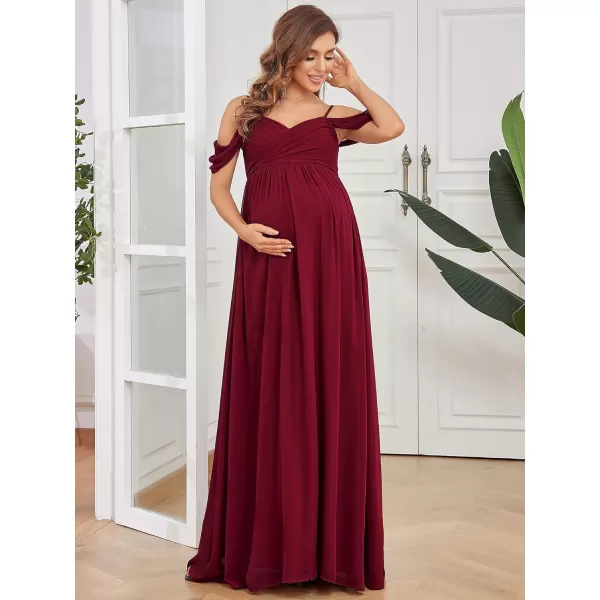 EverPretty Womens V Neck Short Sleeves Spaghetti Staps Ruched Maternity Formal Party Dress 20809EYUSBurgundy