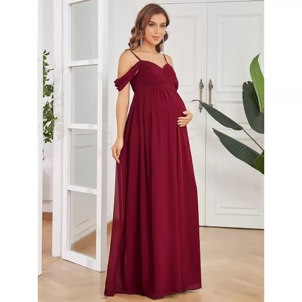 EverPretty Womens V Neck Short Sleeves Spaghetti Staps Ruched Maternity Formal Party Dress 20809EYUSBurgundy