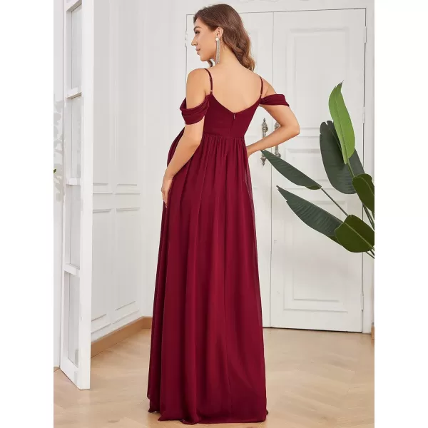 EverPretty Womens V Neck Short Sleeves Spaghetti Staps Ruched Maternity Formal Party Dress 20809EYUSBurgundy